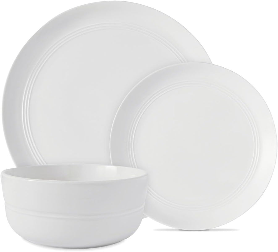 12pc Porcelain Dinner Set Plates Bowls White Microwave Dishwasher Safe