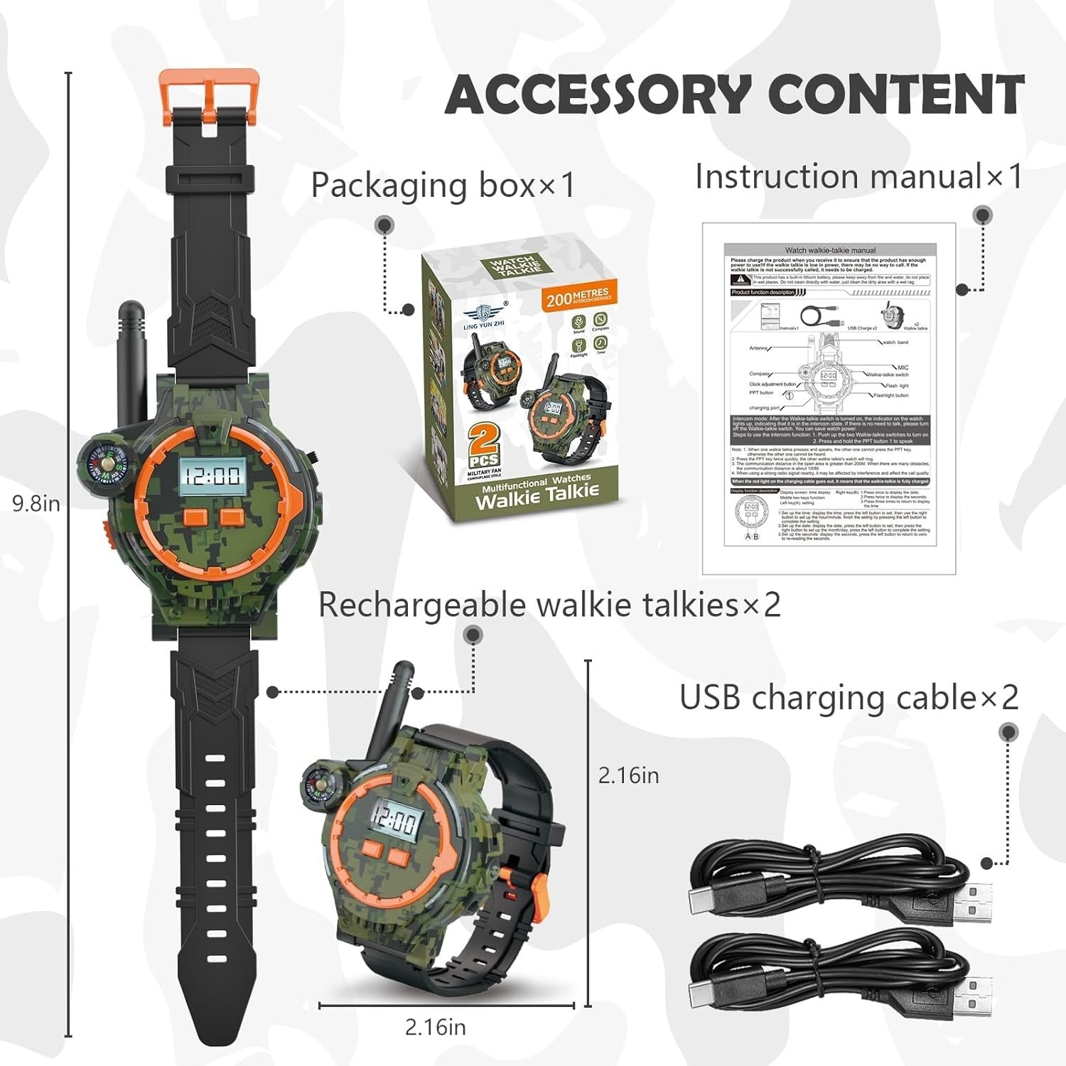 Kids Rechargeable Walkie Talkies 2 Pack Long Range Radio w Flashlight