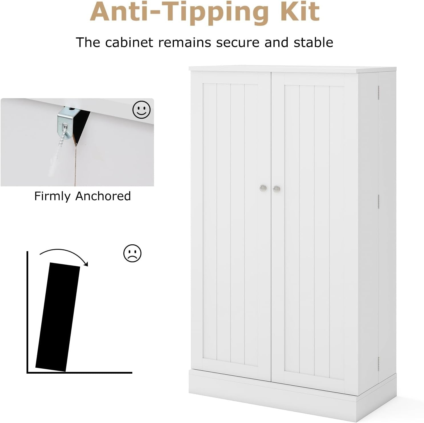 Kitchen Cupboard Pantry Cabinet 17 Shelves 2 Doors White Small
