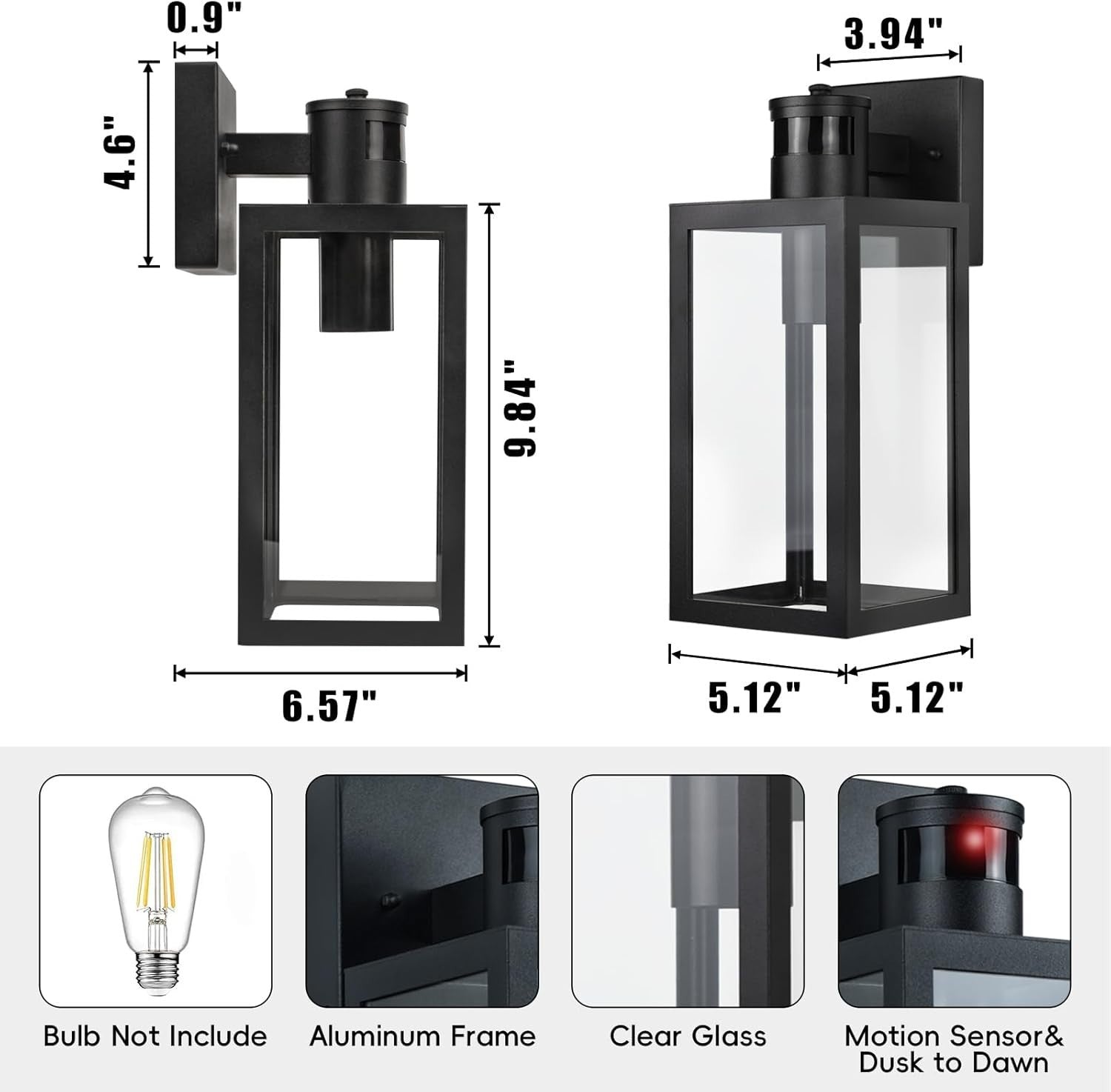 Outdoor Motion Sensor Wall Light Black | Dusk to Dawn Energy Saving