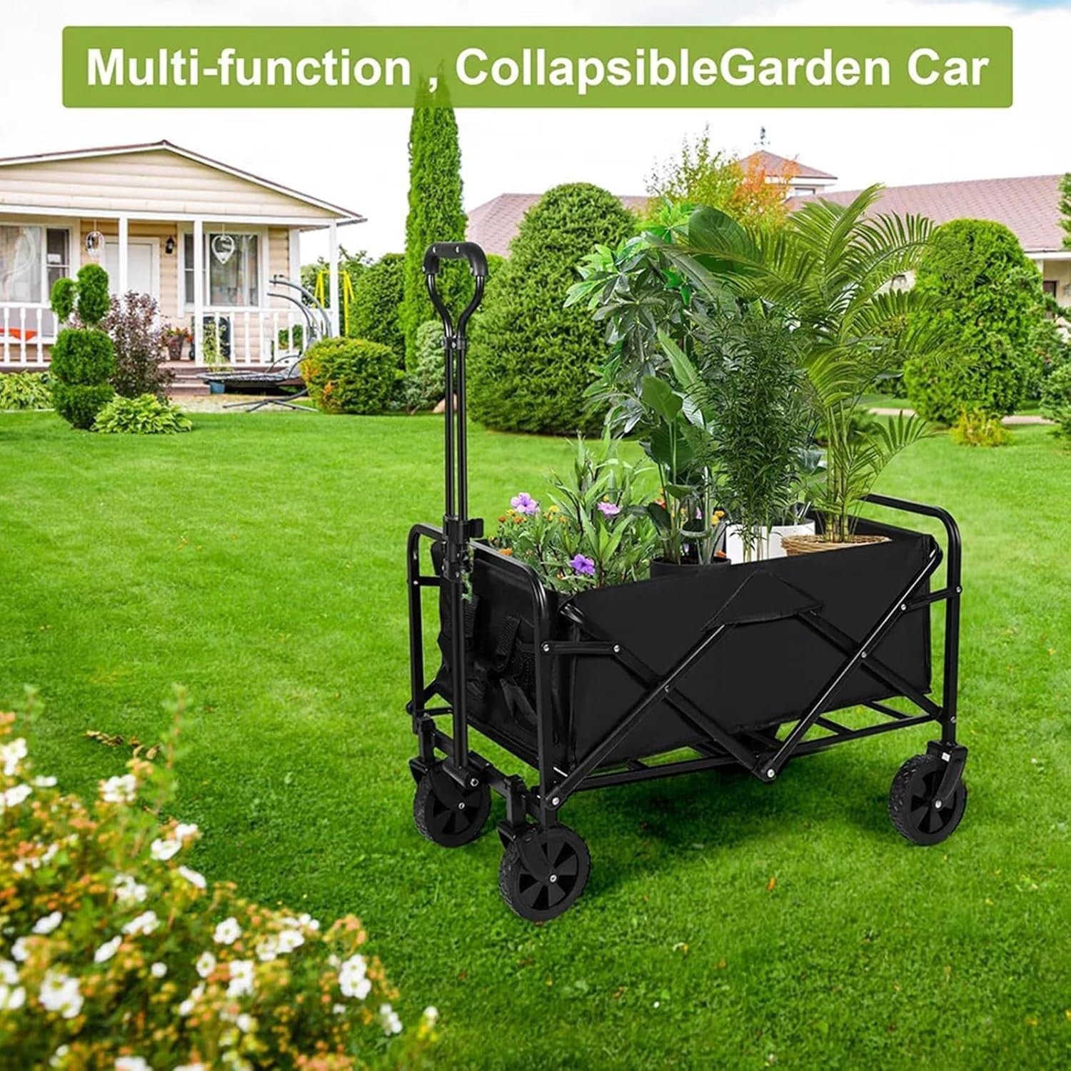 Black 120L Folding Festival Trolley Heavy Duty Camping Beach Wagon 330lbs