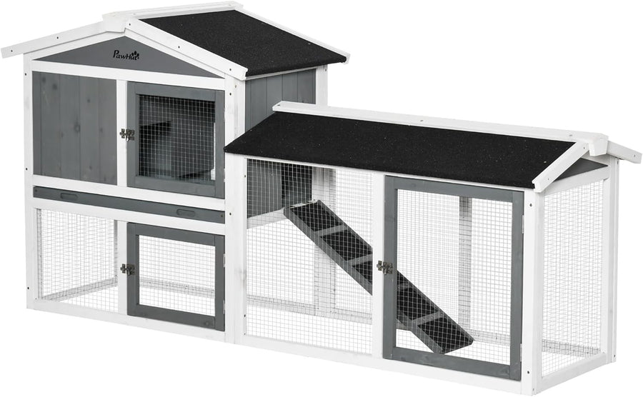 Large Two Tier Rabbit Hutch Outdoor Run Cage Ramp Slide Tray Weatherproof