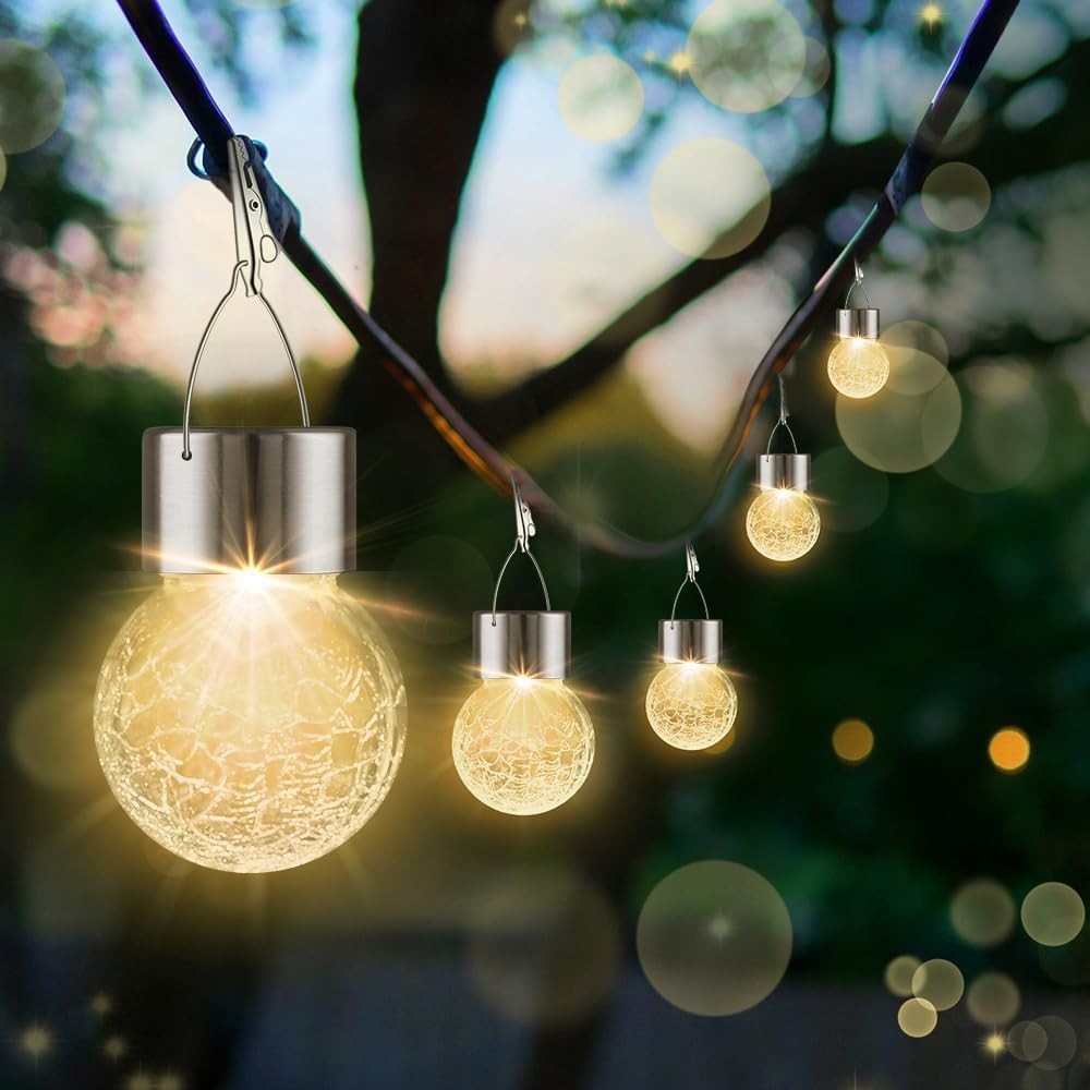 12 Pack Hanging Solar Globe Lights Warm White Garden Lanterns
