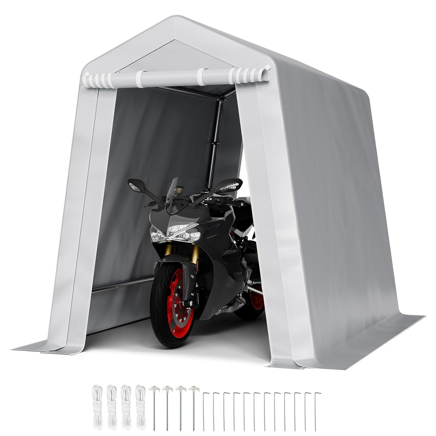Outdoor Storage Shed Tent 6x8FT Waterproof PE Shelter with Steel Frame & Doors
