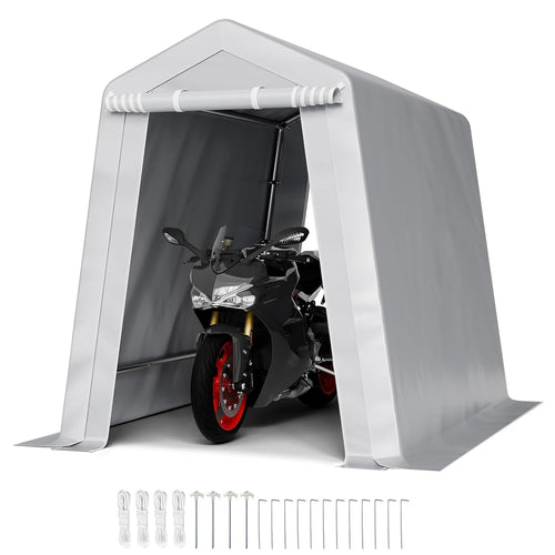 Outdoor Storage Shed Tent 6x8FT Waterproof PE Shelter with Steel Frame & Doors