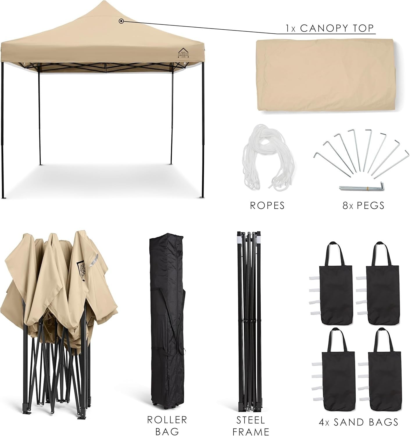 3x3M Beige Pop Up Gazebo Heavy Duty Waterproof Outdoor Tent With Accessories