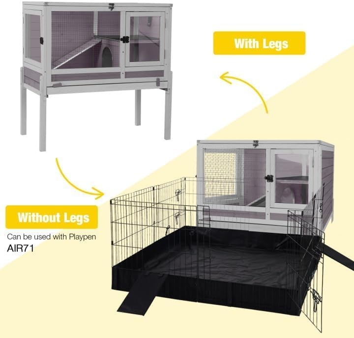 Indoor Guinea Pig Cage 2 Tier Wooden Hutch with Stand Ramp Tray