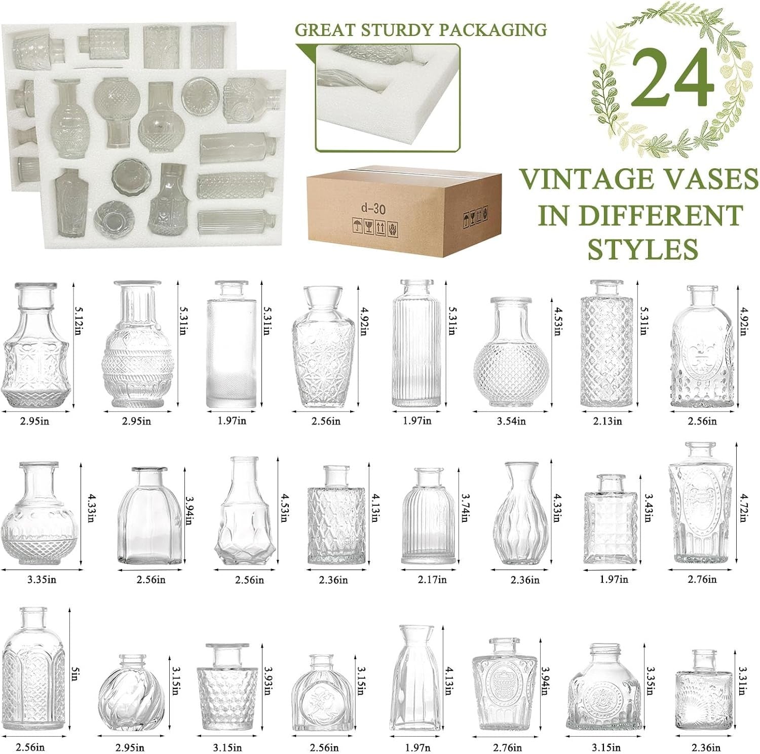 24 Glass Bud Vase Set Mini Clear Vases Wedding Table Decor Bulk Pack