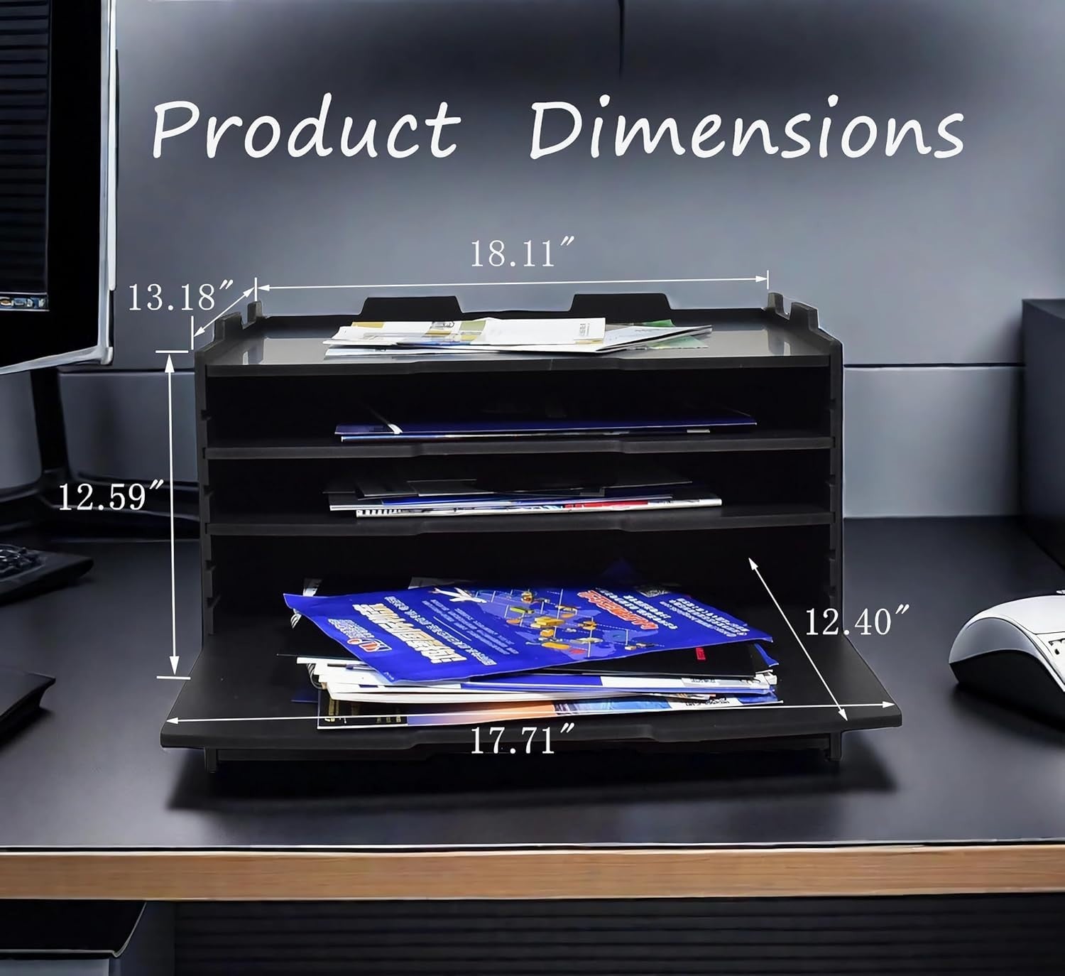 4-Tier Adjustable Desk Organizer File Tray, Letter Mail Holder, PVC Desktop