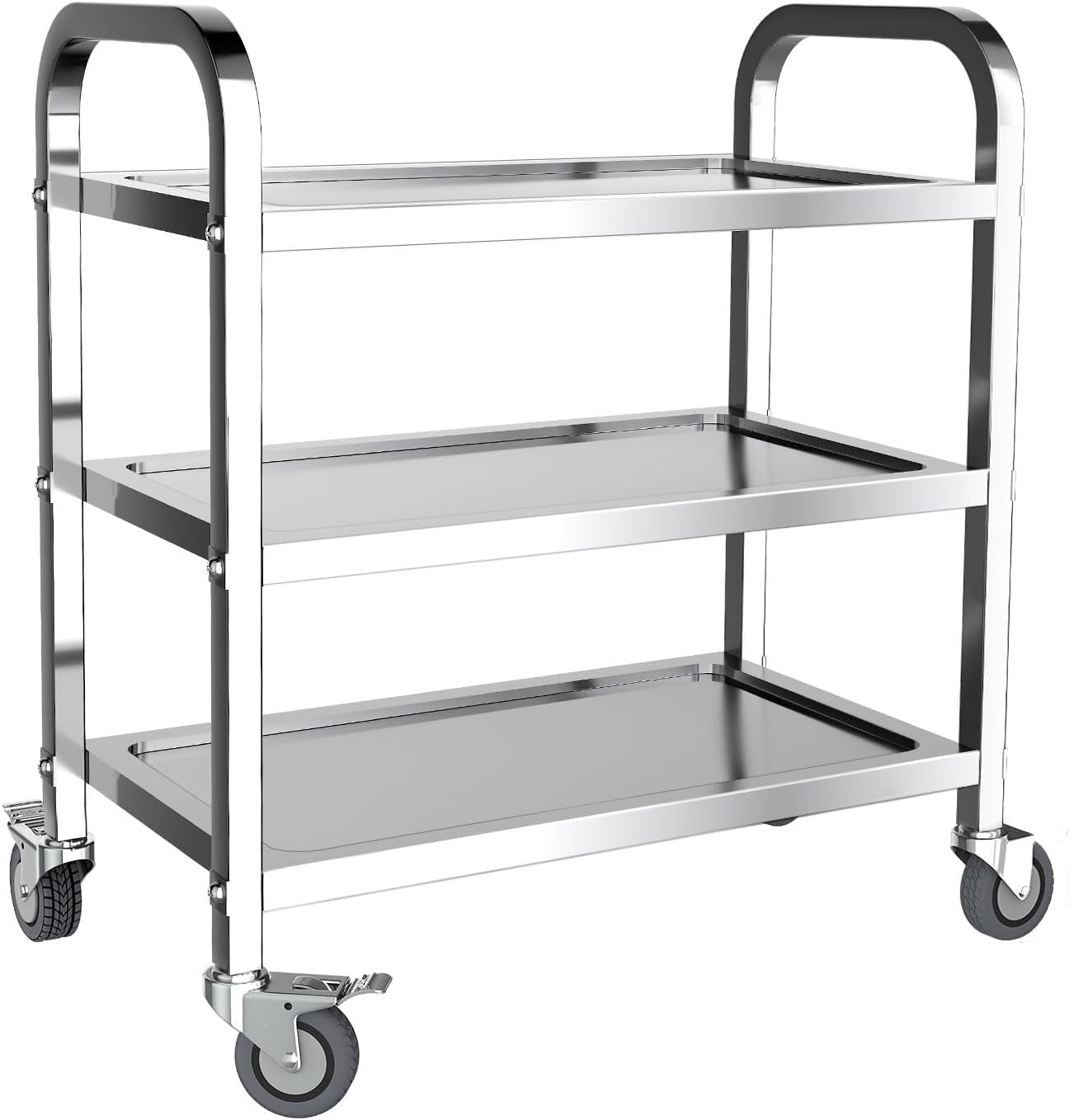 3 Tier Stainless Steel Kitchen Trolley Cart on Wheels Lockable Serving Cart