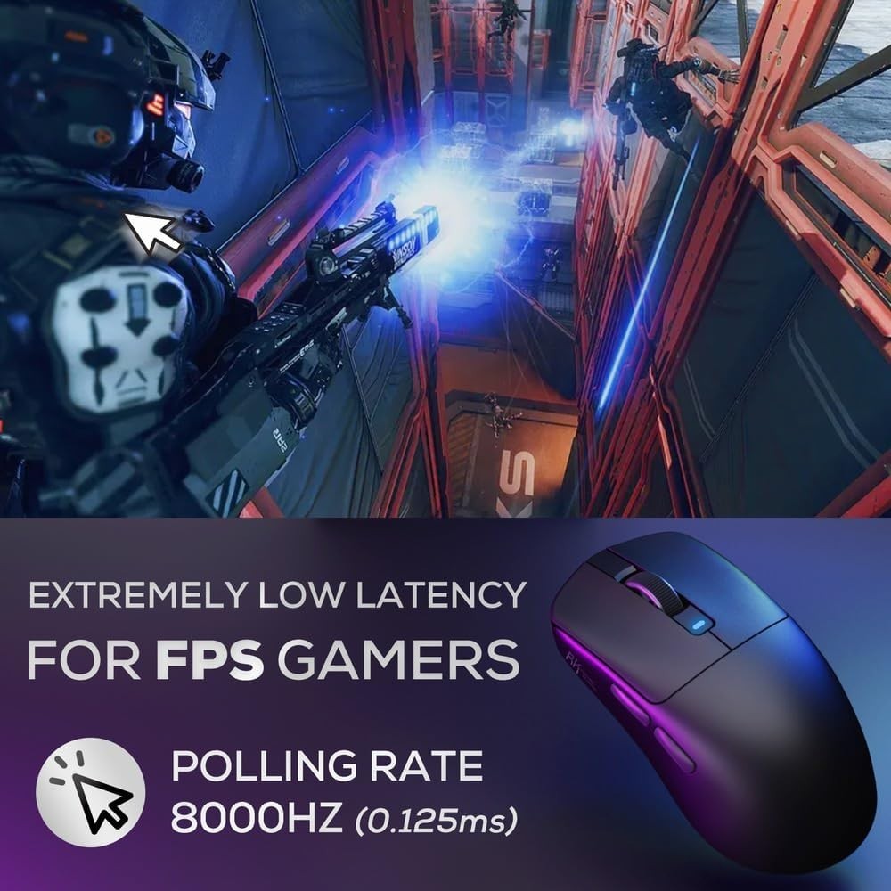 Pro Wireless Gaming Mouse 47g 42000 DPI 8K Hz Tri Mode Black