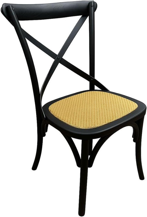 Oak Cross Back Dining Chair Rattan Seat Wooden Cafe Kitchen Restaurant Black
