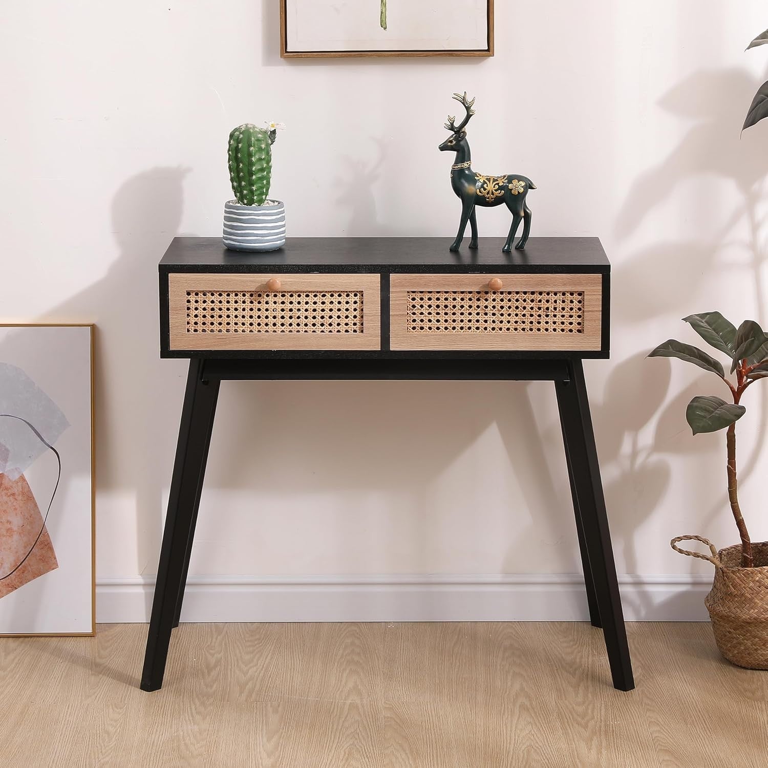 Modern Console Table with 2 Drawers & Pine Wood Legs – Stylish Storage & Display