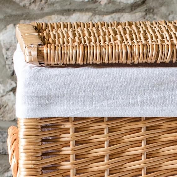 Extra Large Wicker Laundry Basket with Lid & Liner | Natural Willow 52×36×68cm