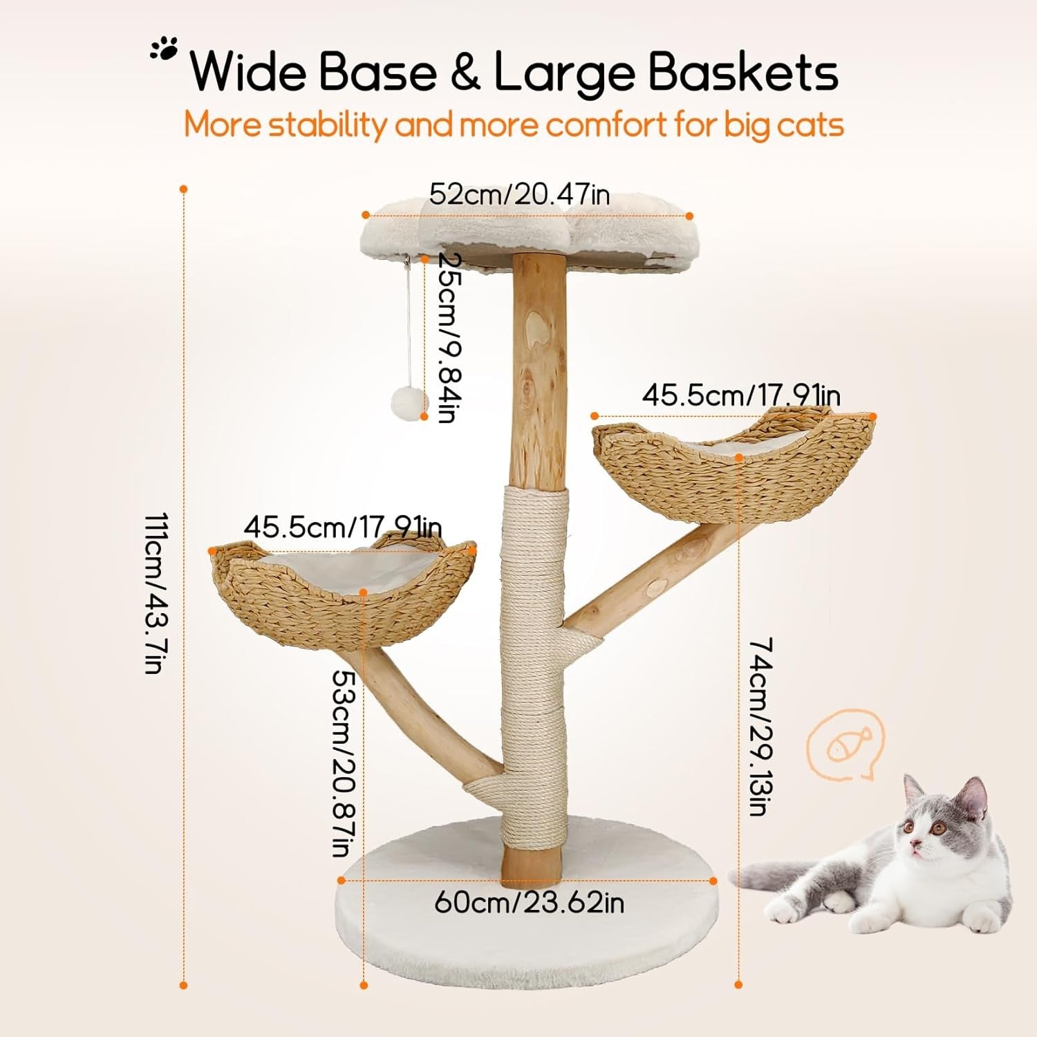 Wooden Cat Climbing Tree Plush Perches Sisal Scratch Posts Indoor Tower
