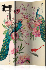 Oriental Peacock Room Divider 135x172cm Folding Double-Sided Screen