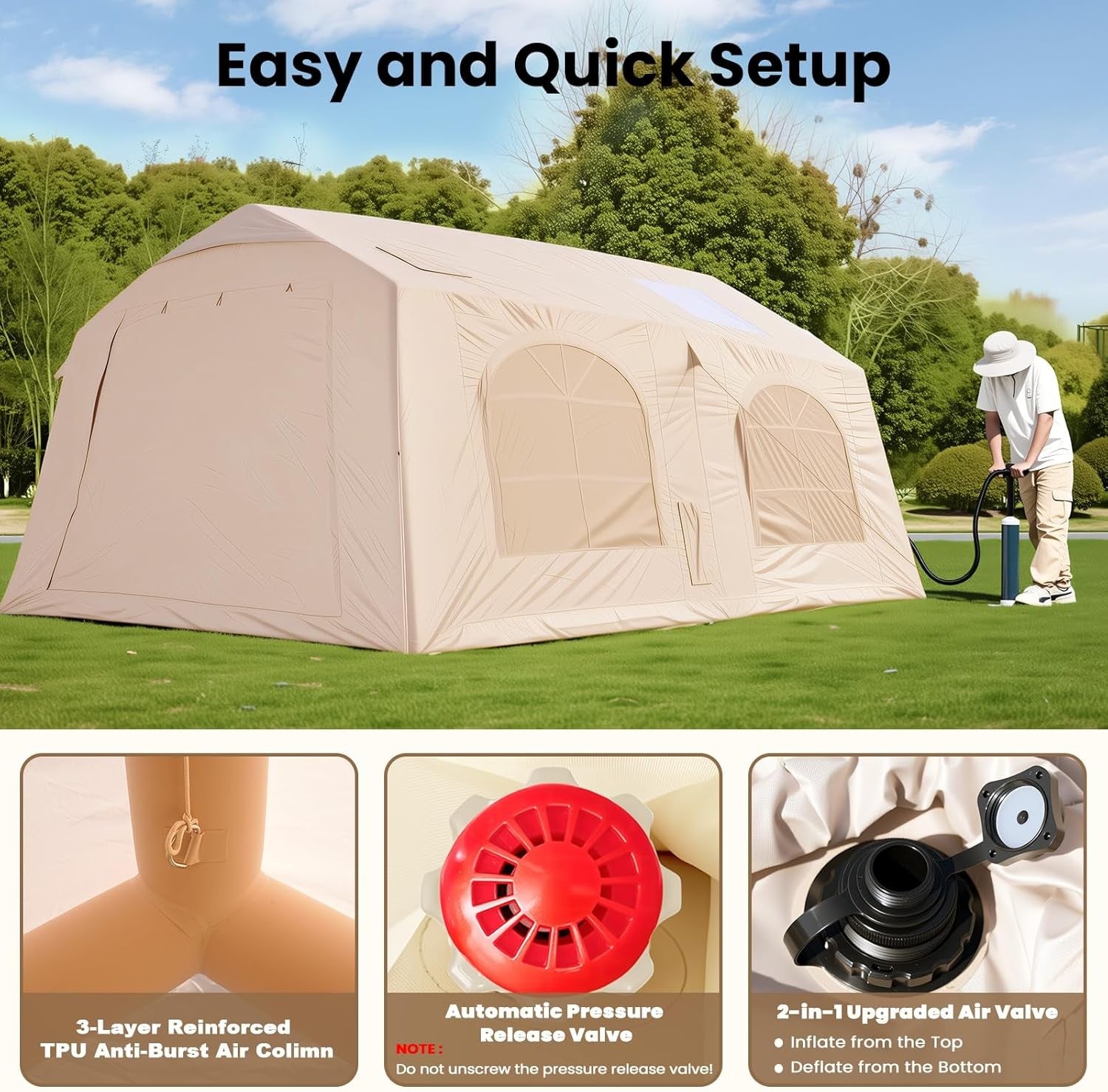 10 Person Inflatable Camping Tent 4 Season Waterproof Air Glamping