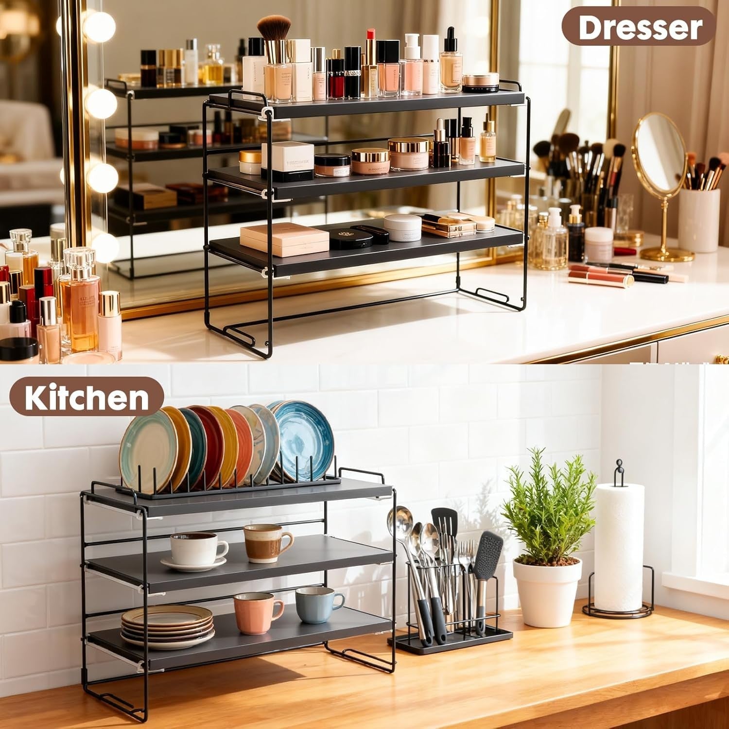 3-Tier Desktop Shelf Organiser – Adjustable Tabletop Storage Rack