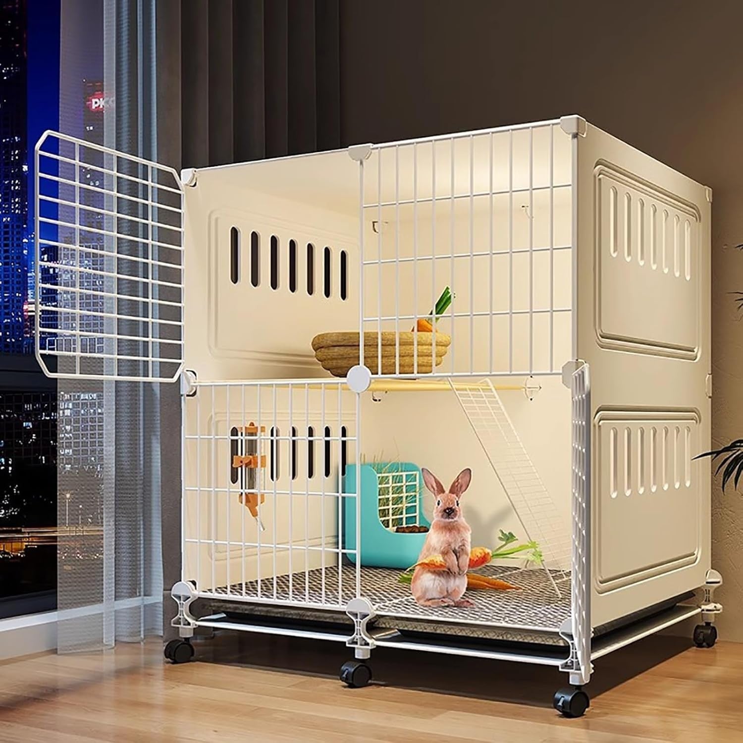 Large Rabbit Cage Indoor 2 Tier with Wheels Ventilated Easy Clean