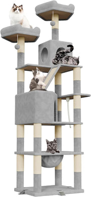 208cm Tall Cat Tree Tower Light Grey Anti-Tip Multi-Level Condo Scratcher