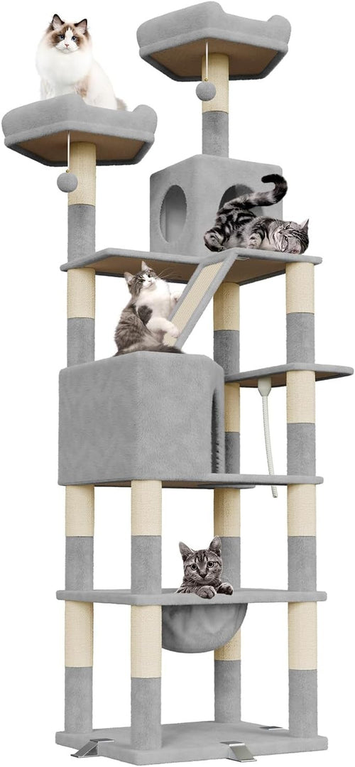 208cm Tall Cat Tree Tower Light Grey Anti-Tip Multi-Level Condo Scratcher