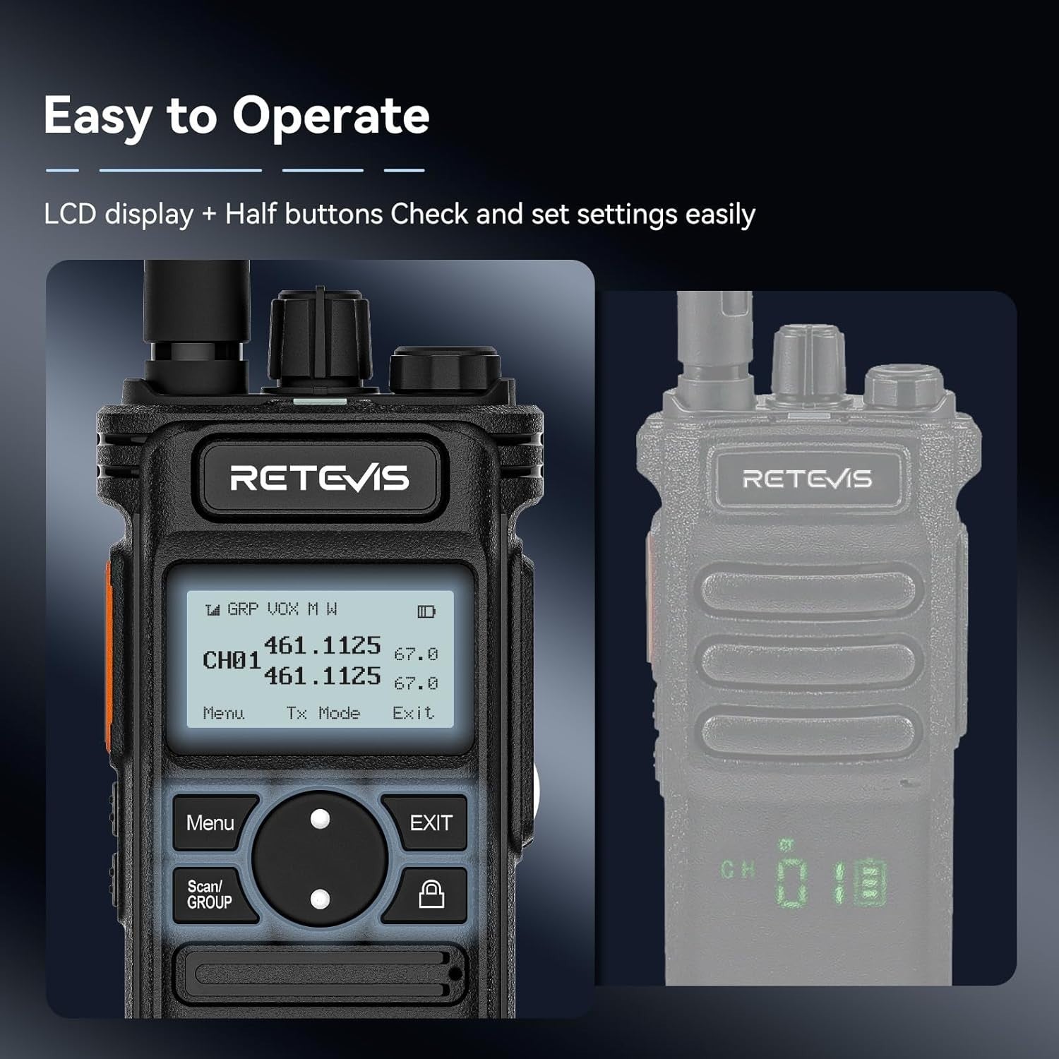 Professional Walkie Talkies 2 Pack Long Range 2600mAh LCD Speaker Mic