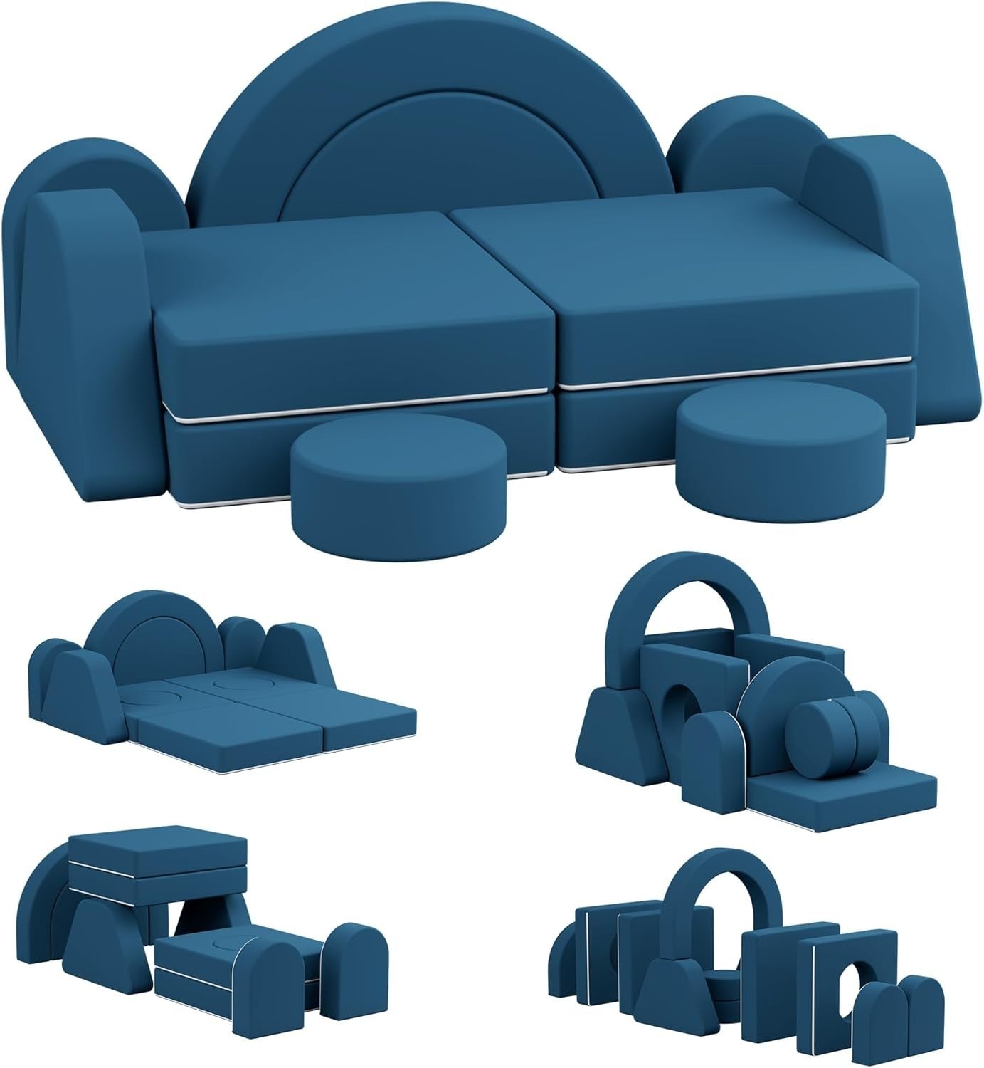 Modular Kids Play Couch Sofa Bed Foam Fort for Creative Play Blue