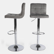 Set of 2 Adjustable Grey Velvet Bar Stools with Swivel & Footrest