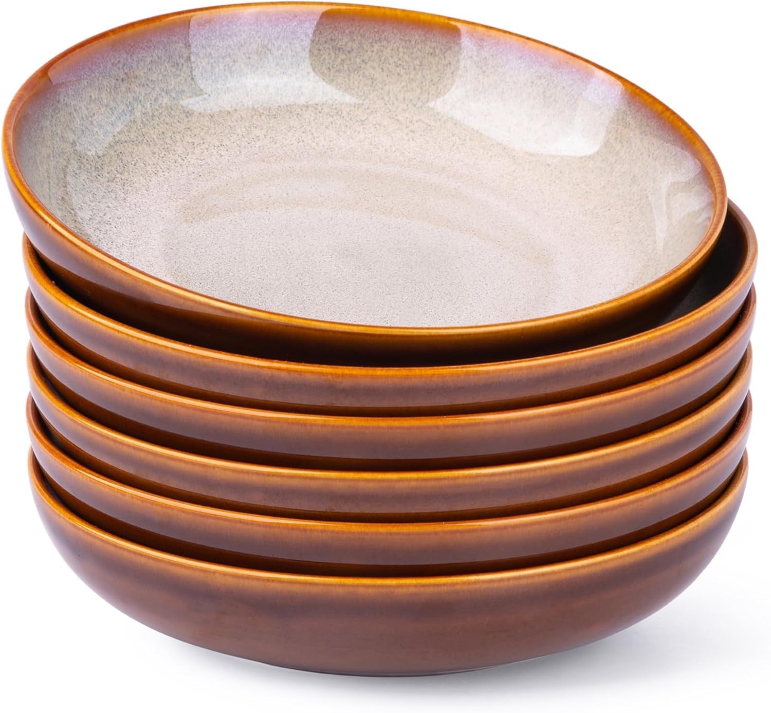 Large Pasta Bowls Set of 6 22cm Deep Stoneware Soup Noodle Bowls Cappuccino
