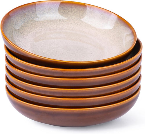 Large Pasta Bowls Set of 6 22cm Deep Stoneware Soup Noodle Bowls Cappuccino