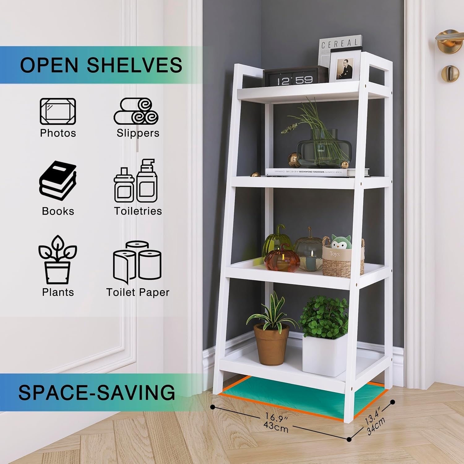 White Bamboo Ladder Shelf 4 Tier Freestanding Storage Rack Space Saver