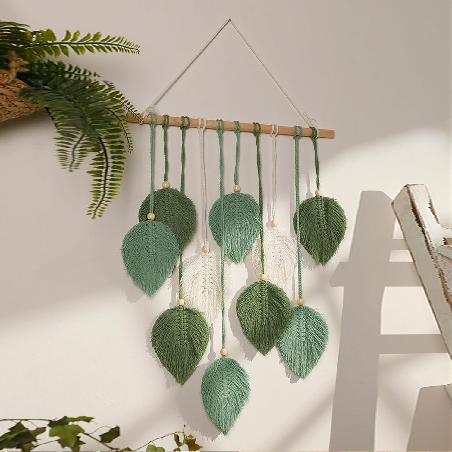 Large Boho Macrame Leaf Wall Hanging Cotton Tassel Decor