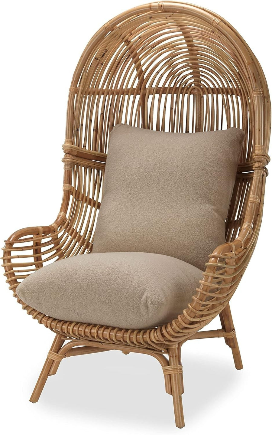 Tall Rattan Cocoon Chair Indoor High Back Wicker Lounge Seat with Cushion