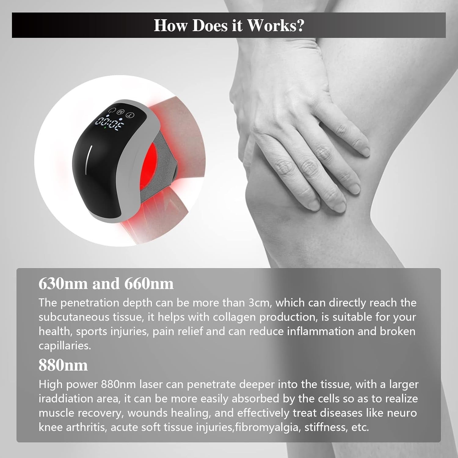 Red Light Therapy Knee Massager for Pain Relief | Infrared Heat, Pulse Modes