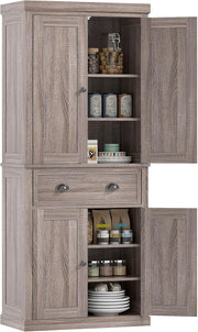 Dark Wood Tall Kitchen Cupboard 184cm Pantry Storage Cabinet Shelves