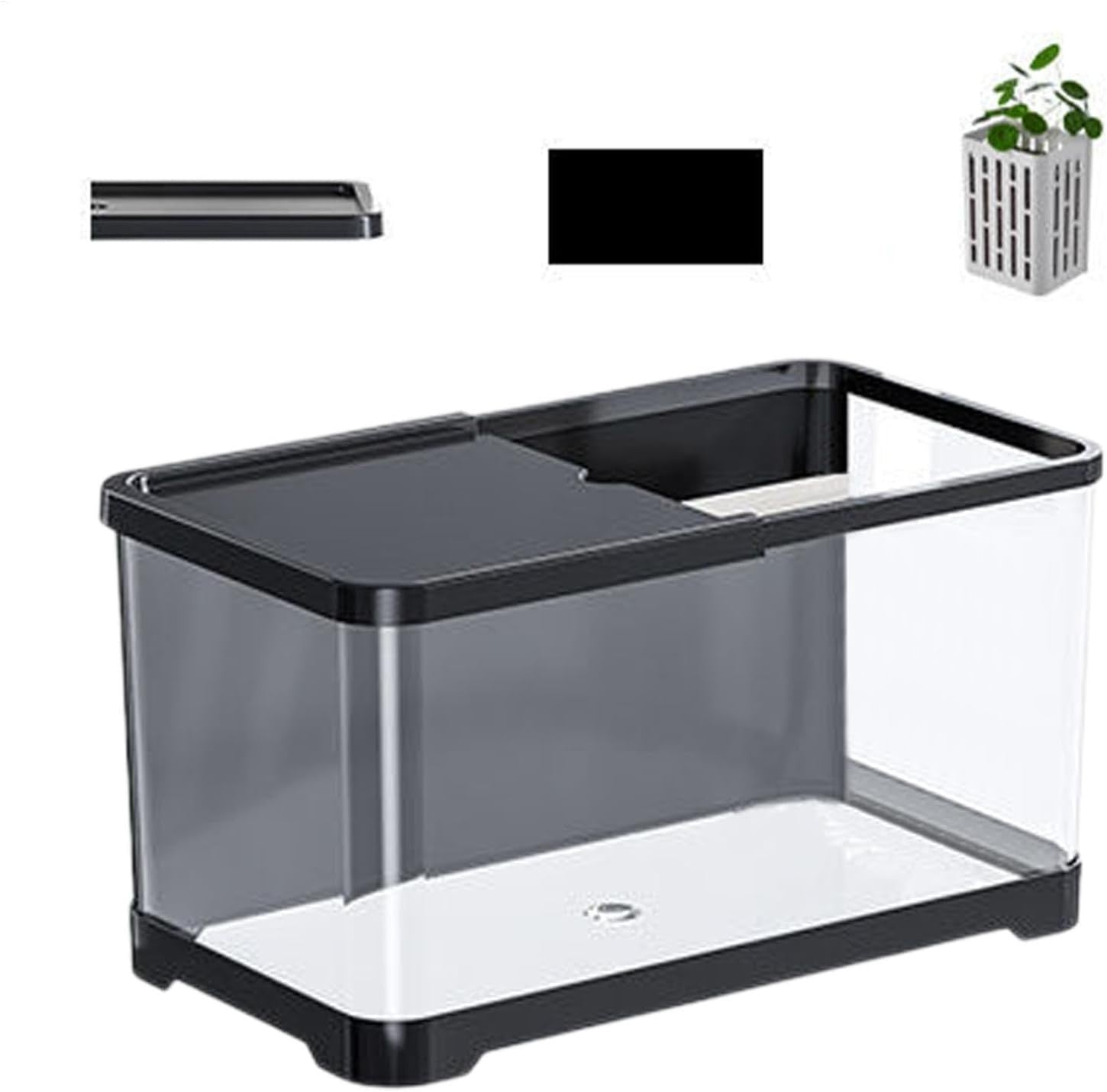 Small Aquarium Kit 1.5 Gallon Desktop Fish Tank w/ Basket Black