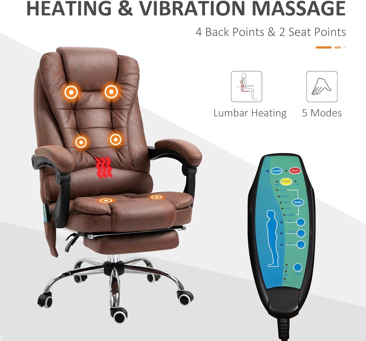 Heated Electric Massage Recliner Office Chair Brown Vibration Footrest High Back