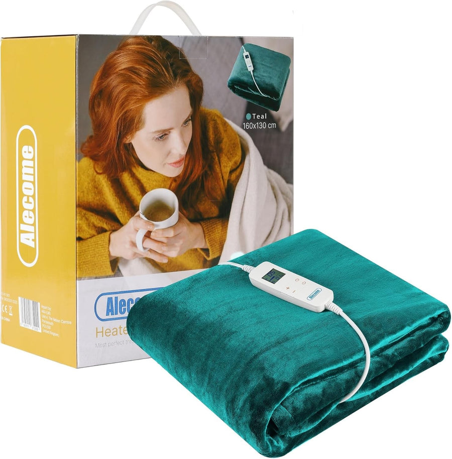 Electric Heated Throw Blanket 10 Heat Settings Washable Timer 160x130cm