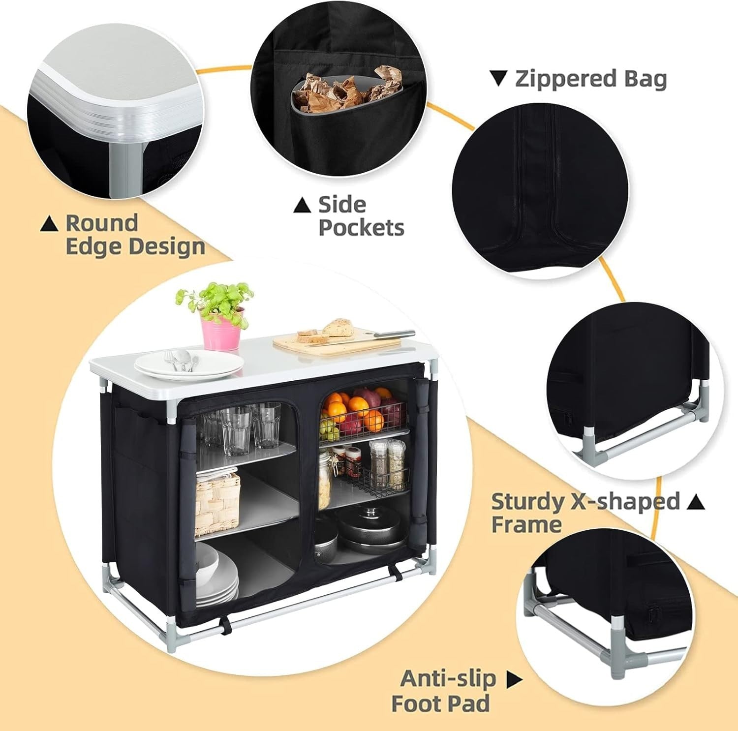 Portable Outdoor Camping Kitchen Unit with Storage, Foldable, Lightweight