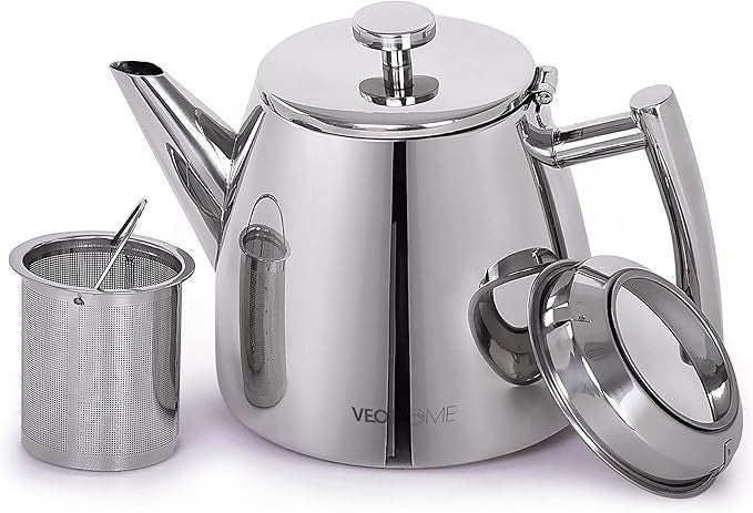 Stainless Steel Teapot 1L Double Wall Insulated Tea Pot w/ Infuser