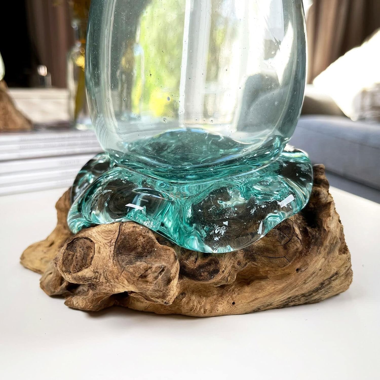 Molten Glass Vase on Driftwood Stand 24cm Handmade Luxury Home Decor