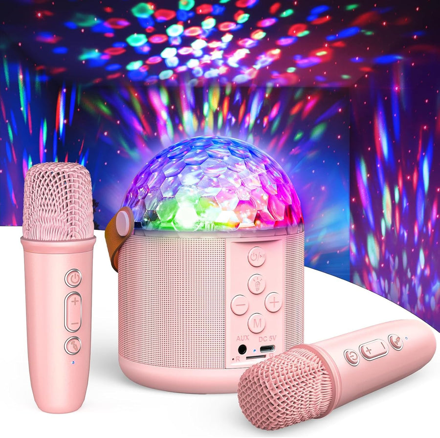Girls Karaoke Machine with 2 Mics LED Party Speaker Gift