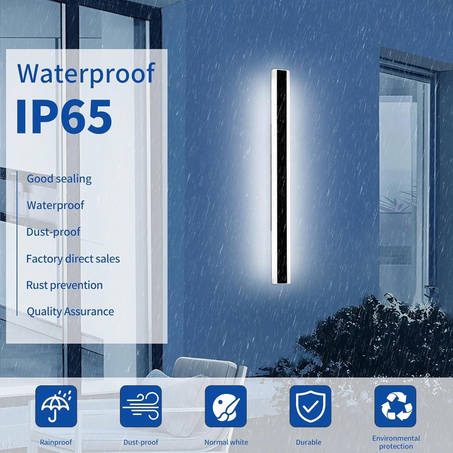 Modern 120cm Outdoor LED Wall Light, Cool White, Waterproof Garden Sconce