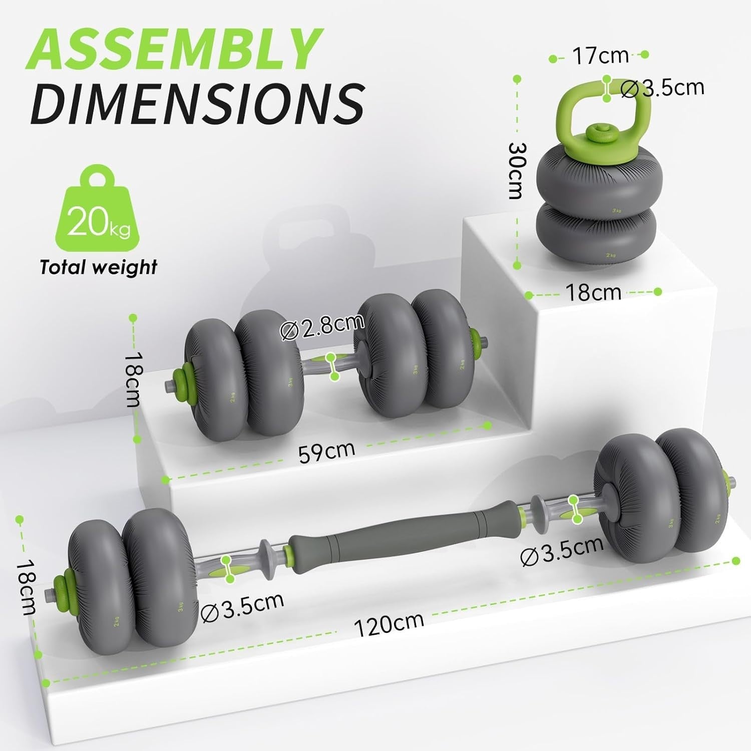 4-in-1 Adjustable Dumbbell Barbell Kettlebell Push Up Home Gym Set
