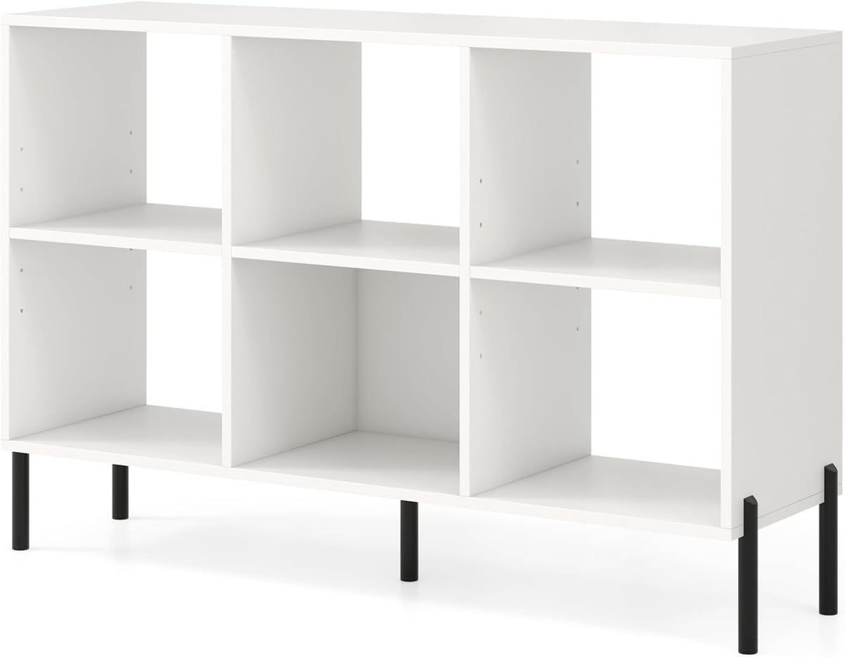 White 6-Cube Adjustable Storage Bookcase with Metal Legs 120x35x78cm