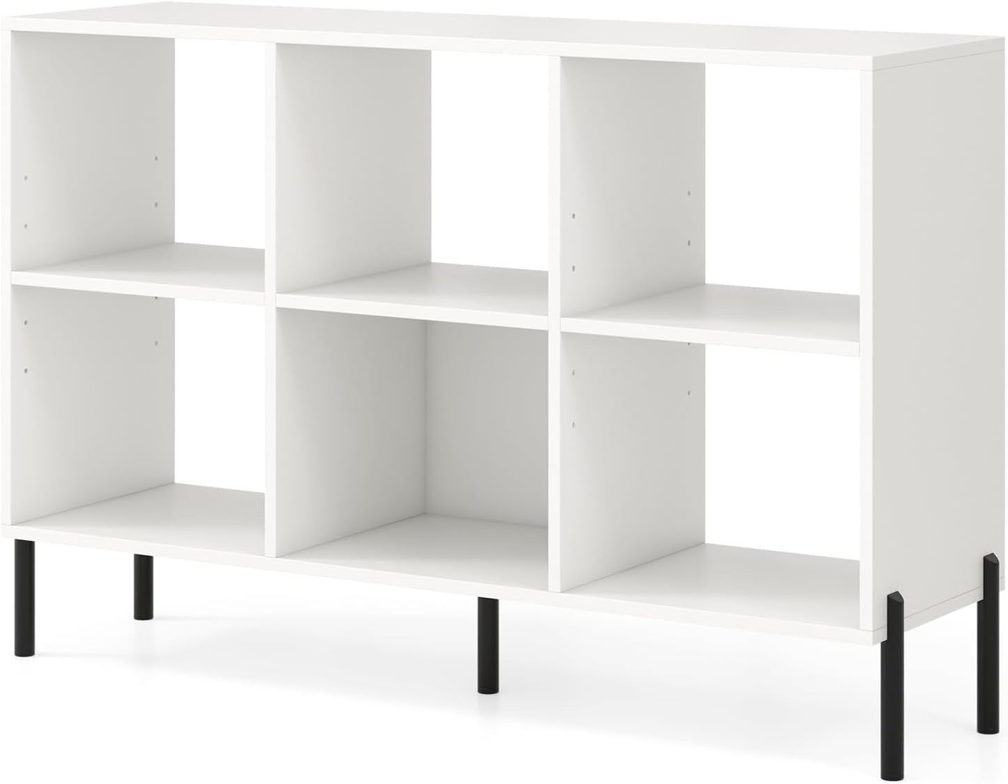 White 6-Cube Adjustable Storage Bookcase with Metal Legs 120x35x78cm
