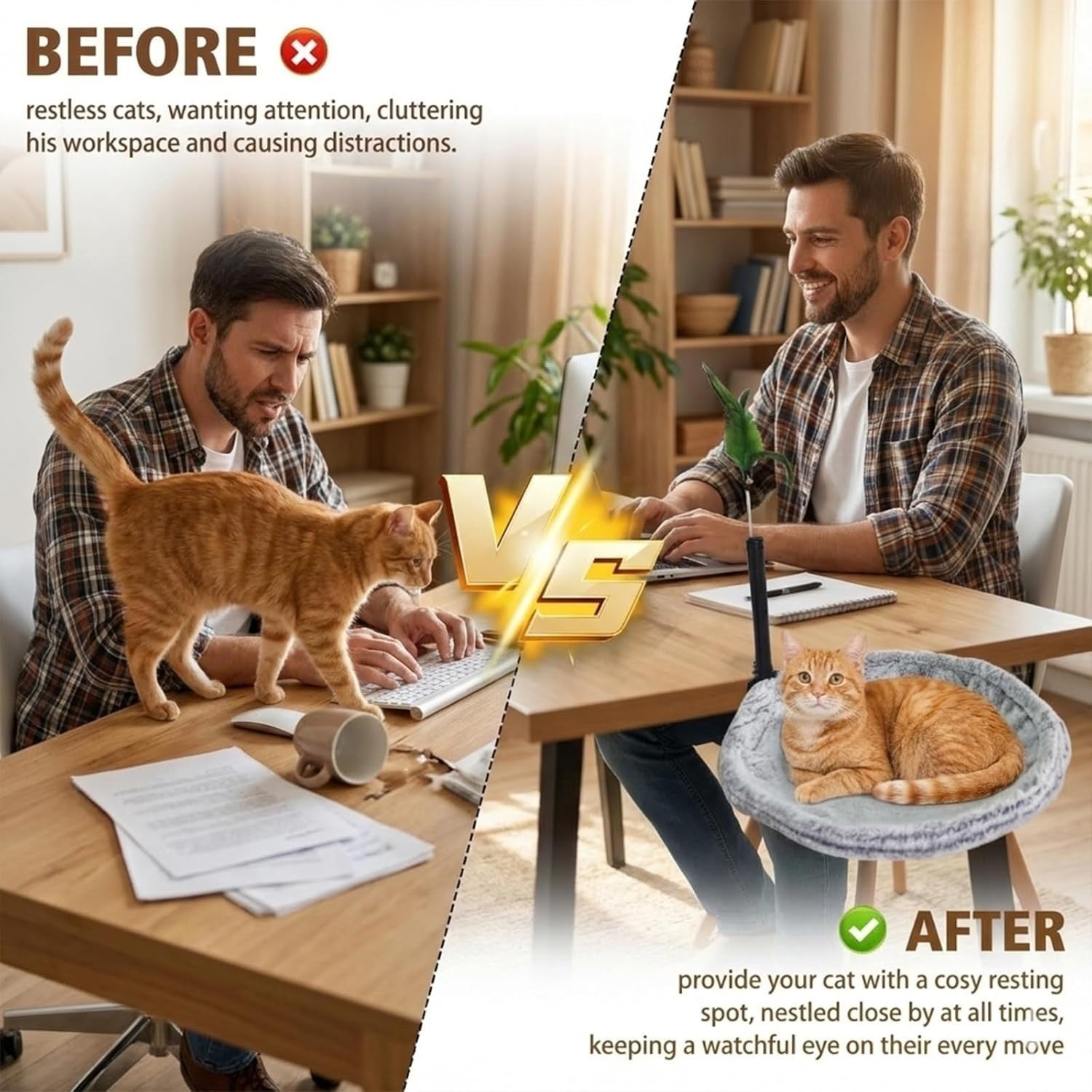 360 Rotating Desk Cat Hammock Clamp On Plush Cat Bed Perch