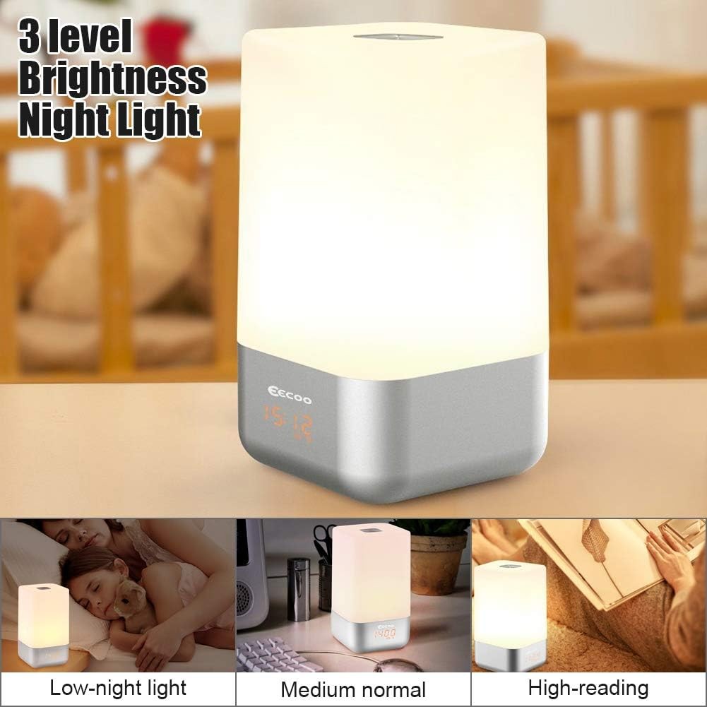 White Sunrise Wake Up Light Alarm Clock Touch USB Rechargeable Night Lamp