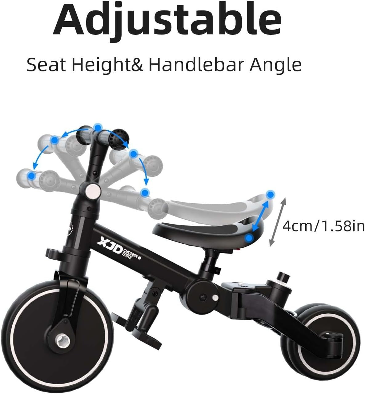 6 in 1 Foldable Toddler Tricycle Push Bike Adjustable Handle Black 1-4Y