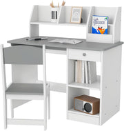 Kids Desk and Chair Set with Storage Drawer Study Table for Ages 5-8 Grey